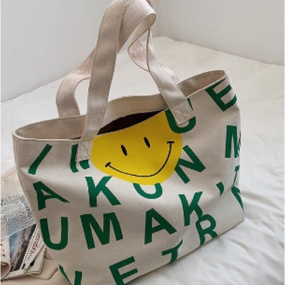Smile happy canvas bag with zipper - Picture 2 of 2